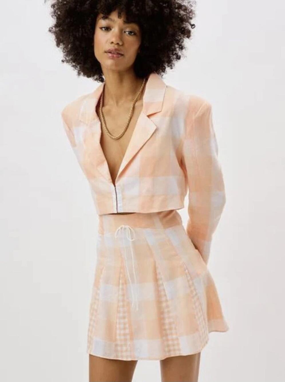 For Love & Lemons Eugenie Crop Blazer Women S lightweight Linen blend summergirl